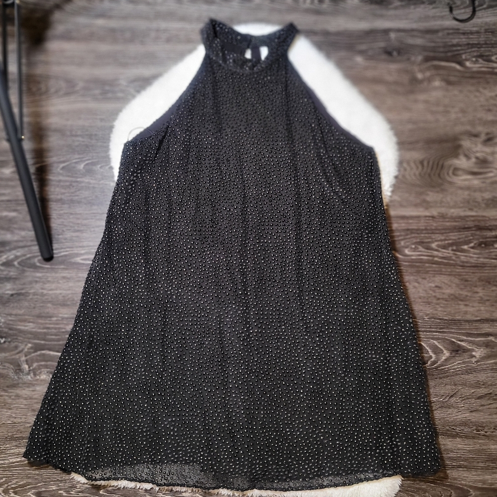Zara Trafaluc Black Gold Dot Halter Mini Dress Sz L - Picture 2 of 9